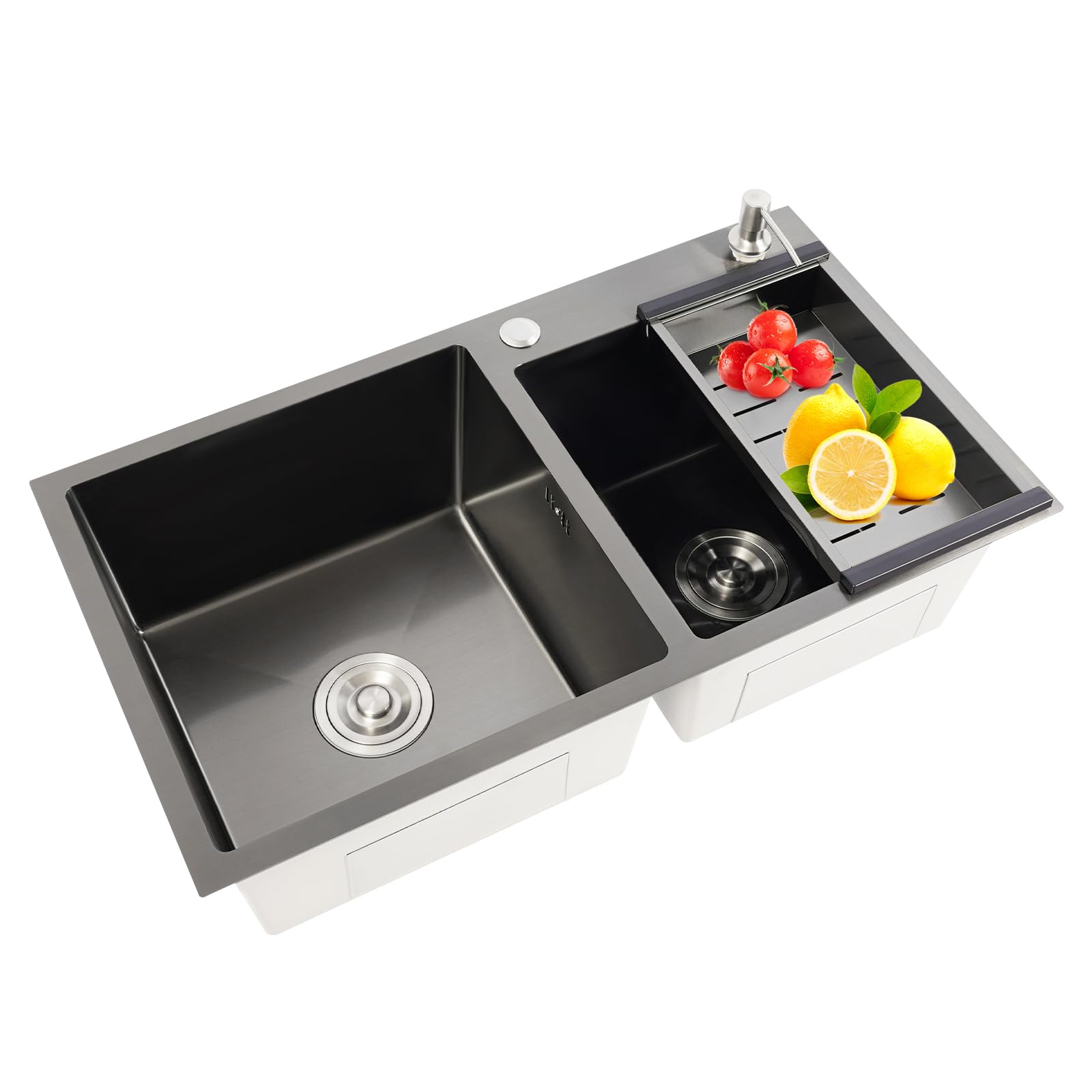 Lavello da incasso in acciaio inox, 2 vasche da incasso, rettangolare, con scolapiatti, doppio lavello da cucina, per bar, balconi e cucine