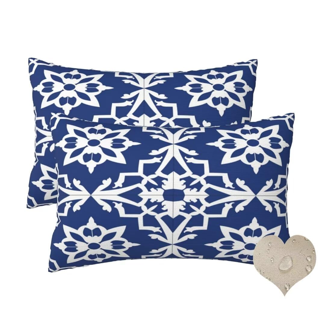 Housse coussin exterieur impermeable 40x80 cm lot de 2 bleu marine pour canape de jardin