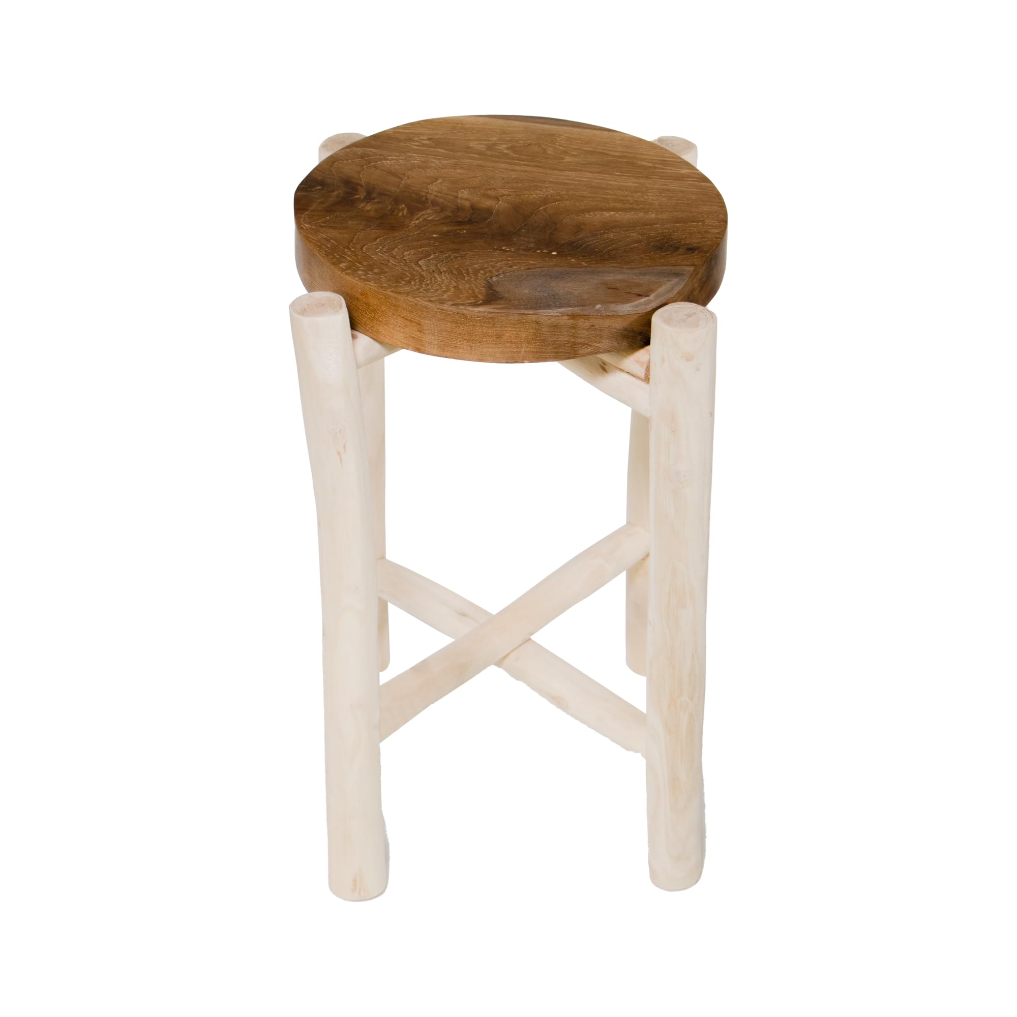 mgc24 Tabouret pliable en teck massif rond Ø 40 cm x 50 cm – Table d'appoint polyvalente, support pour plantes et meuble décoratif pour l'intérieur et l'extérieur