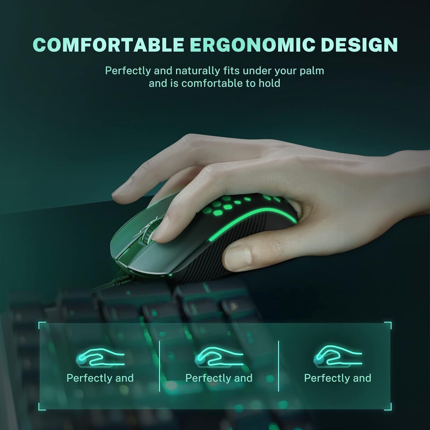 AULA Gaming Mouse Wired, Ultra-Lightweight Honeycomb Computer Mice with RGB Backlit, 3600 Adjustable DPI USB Computer Mouse for Windows PC & Laptop Gamers