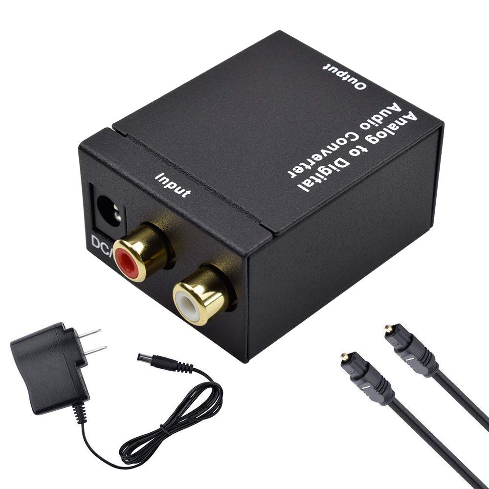 Analog AV to Digital Converter,Ozvavzk Anolog R/L to Optical Toslink Coaxial Audio Adapter with Optical Cable and Power Supply