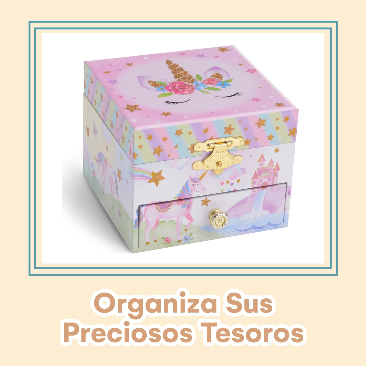 Jewelkeeper Joyeros Infantiles Cajón Musical Unicornio Arcoíris Brillante Cofre Tesoro Rosa 12 x 11 x 9 cm