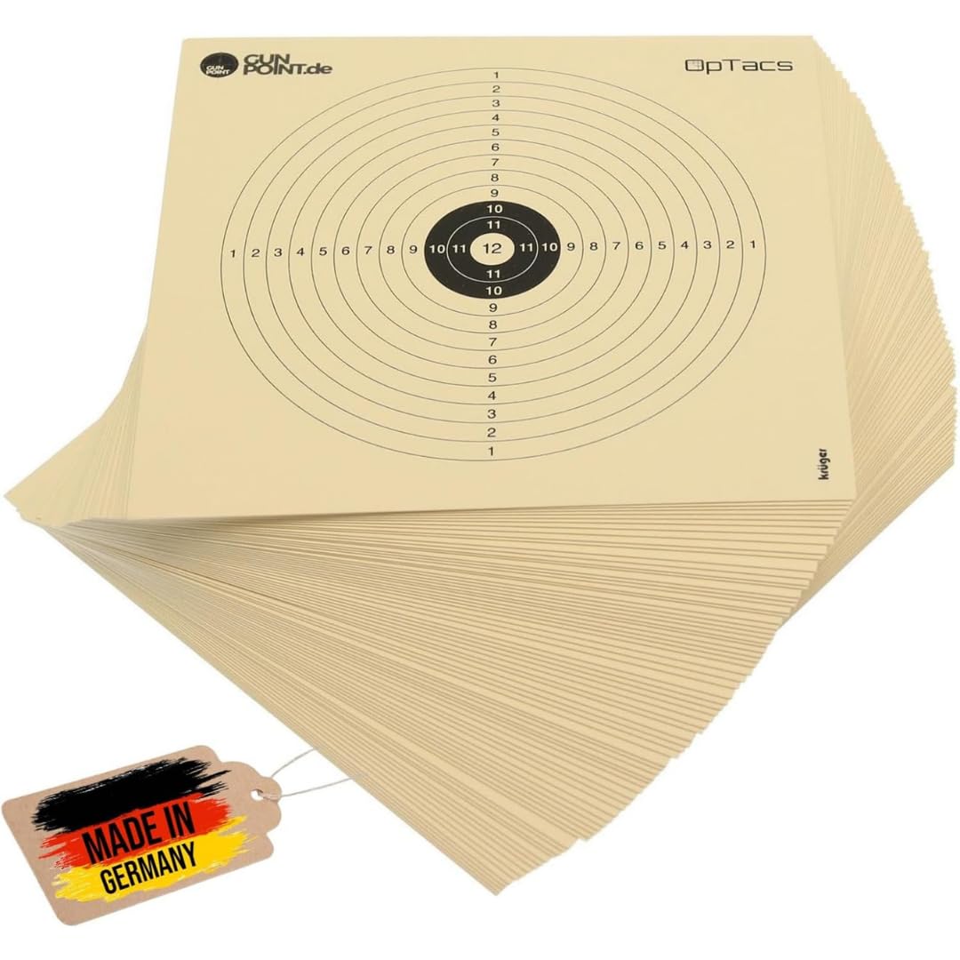 250 Luftgewehrscheiben 14x14 cm aus Spezialkarton – Zielscheiben für Luftgewehr und Luftpistole – 12-Kreis-Scheiben für Training & Wettkampf – präzise Treffer – passend für Kugelfang