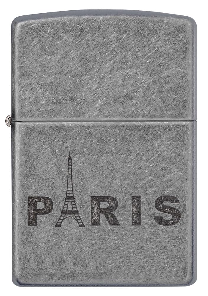 Zippo Zapalniczka Sztormowa, Paryska Wieża Eiffla, Srebrna Antique Silver, Lustre, Wielokrotnego Użytku, Wiatroszczelna Konstrukcja, Pudełko Prezentowe, Wyprodukowana w USA