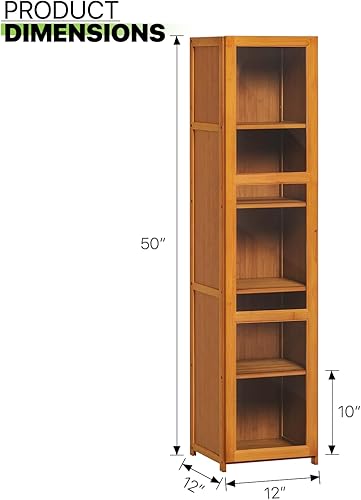 Miniatura 3 de Magshion Estantería estrecha de bambú de 5 niveles con puerta transparente de 11.9 pulgadas de largo x 11.9 pulgadas de ancho x 50 pulgadas de alto,