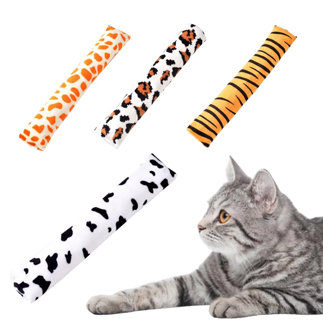 4 Pezzi Peluche per Gatti, Giocattolo Catnip per Gatti, Cuscino in Valeriana, Giocattolo della Peluche di Menta del Gatto, Giocattoli Interattivi per Gatti con Erba Gatta（24 * 5 * 3 cm）