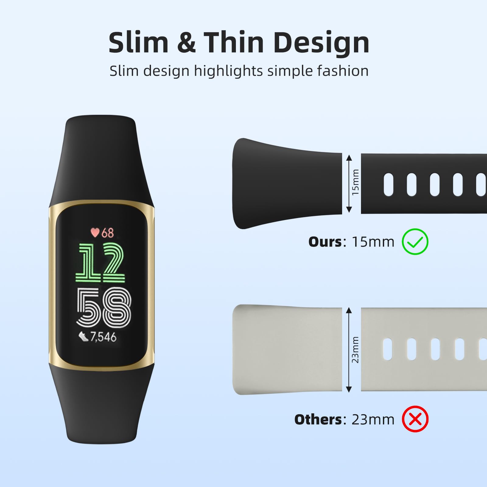 CeMiKa Silicone Slim Strap Compatible with Fitbit Charge 5/6, Soft Breathable Sport Bands - Image 3