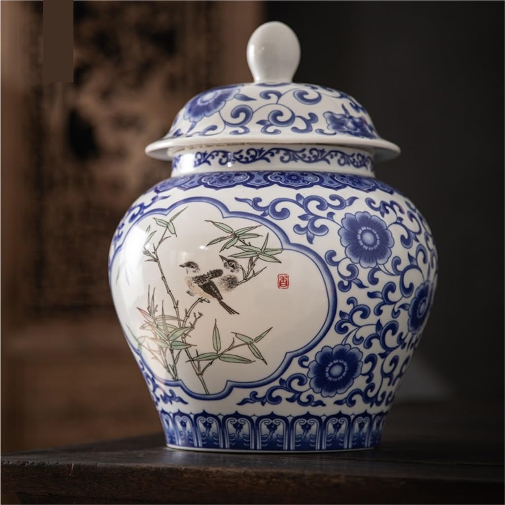 SONGCHAO Sugar Jar Retro Palace Blue and White Porcelain General Jar White Porcelain Storage Loose Tea Storage Jar Ceramic Kitchen Jar Tea Canister (Color : A-s)