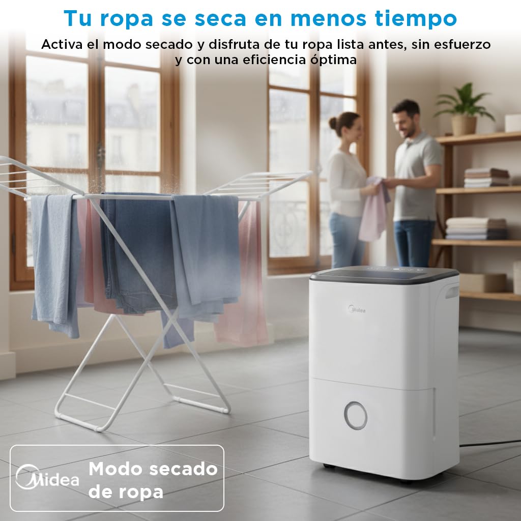 Midea Deshumidificador de Humedad 20L Silencioso | WiFi/App, Modo Secado de Ropa y Auto Antihumedad, Purificador Eléctrico Antibacterias, moho y Condensación | Ideal en habitaciones hasta 50m2/150m3