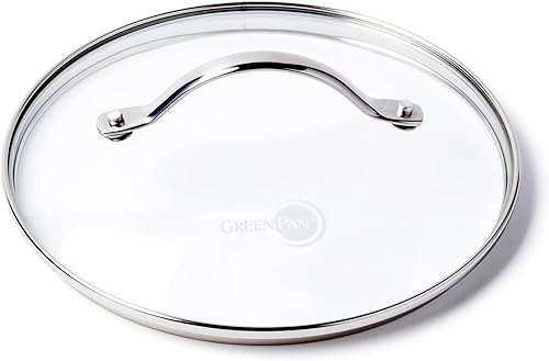 GreenPan Tapa de vidrio universal de 8.5 pulgadas con mango de acero inoxidable, tapa de vidrio templado para sartén sin PFAS