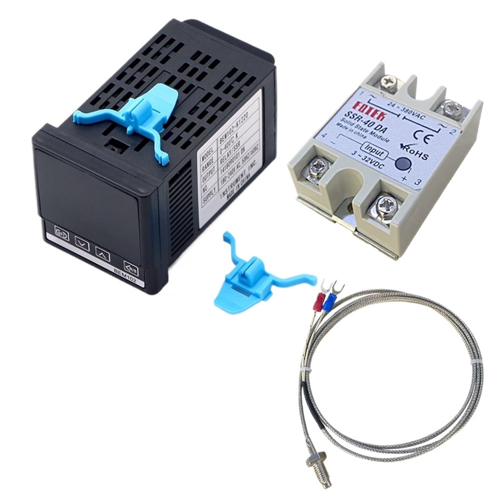 Termostato controlador de temperatura Digital PID con disipador de calor de SSR-40DA de sonda termopar K de 2 salidas(2 output set 3)