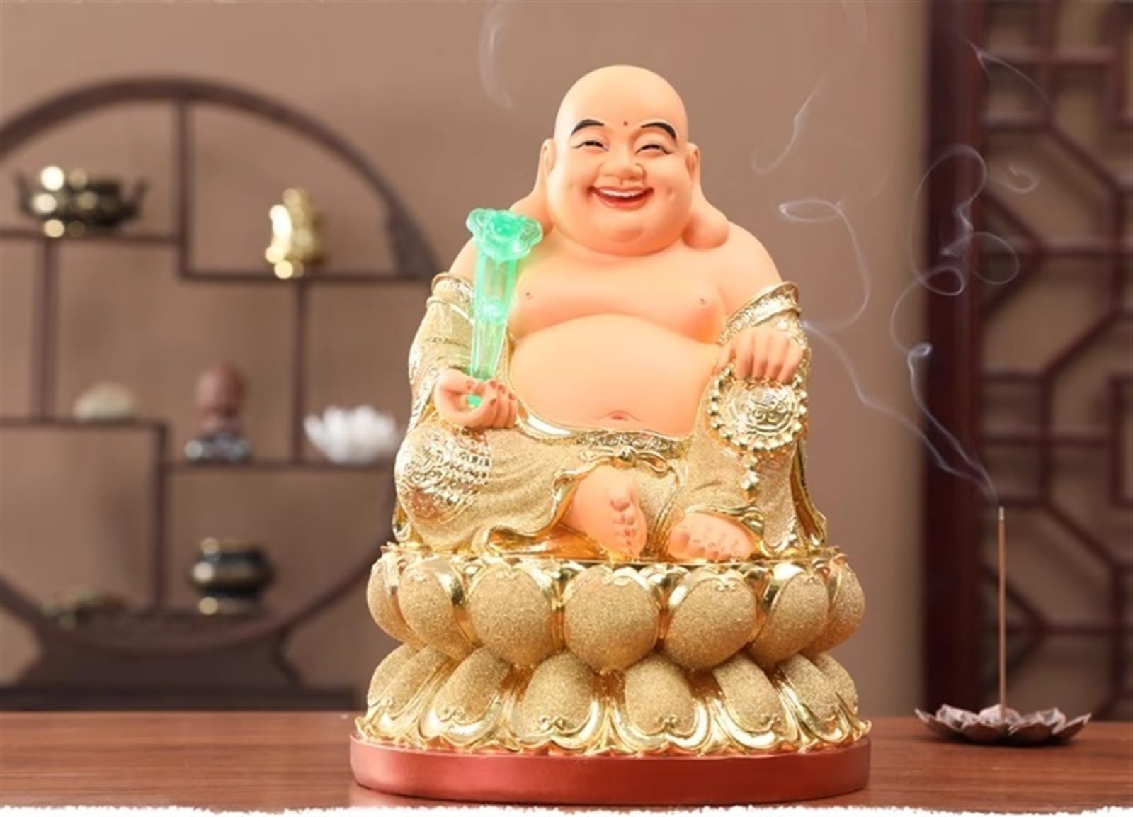 Estatuilla Buda Estatua De Buda Resina, Sonriente, Dinero La Suerte, Gran Barriga, Figura Feliz para Decoraciones del Hogar Estatuas Decorativas(G,12in)