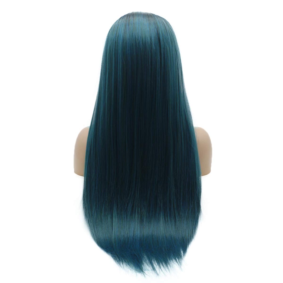 Lushy Hair Synthetic Lace Front Wig Straight Super Long 28inch Dark Root Blue Green Mix Ombre Heavy Density Heat Resistant Realistic Wig