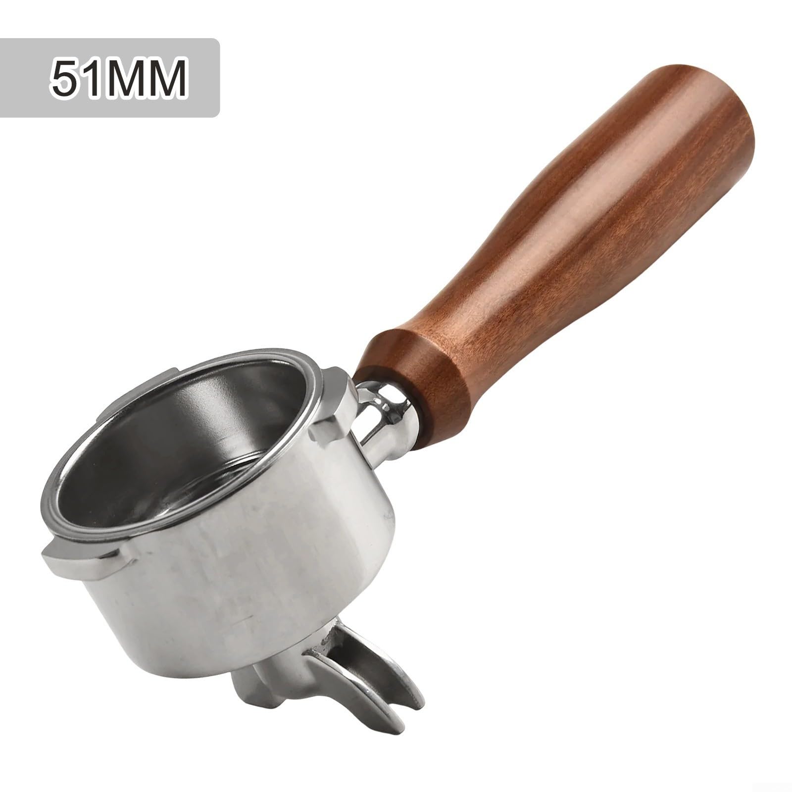Portafiltro a doppio beccuccio, 51 mm, con manico in legno massiccio a 3 orecchie e cestello in acciaio inox 304, per caffè fatto a mano