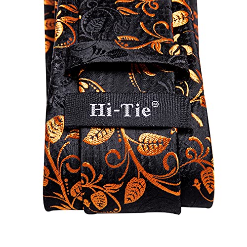 Image of Hi-Tie Paisley Floral Ties Set for Men Silk Mens Stripes Necktie Pocket Square Cufflinks Set Formal Business