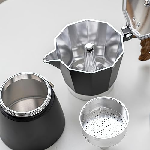 Miniatura 5 de SHANGSKY Cafetera italiana de 10 onzas, cafetera para estufa, cafetera italiana, olla de moca de aluminio con mango de madera, máquina de café