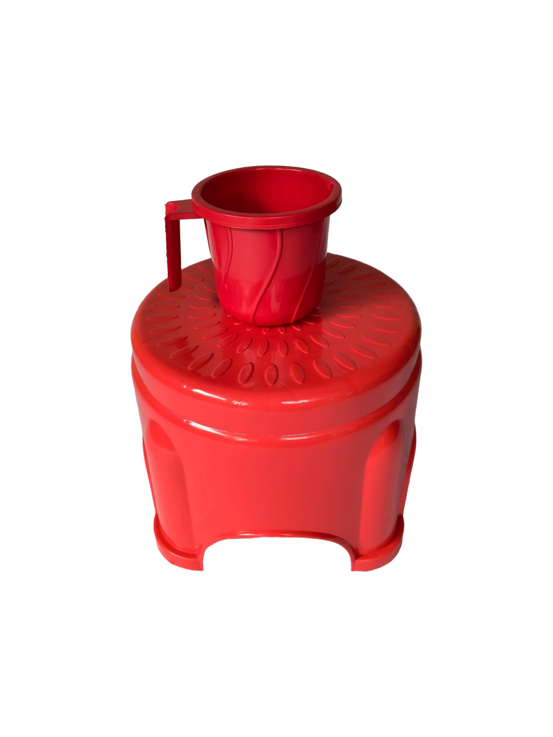 Unbreakable Light Weight Stool with Mug Durable and Portable Bathroom Kitchen Sitting Red Patla 30 * 30 * 26 CM-image-0