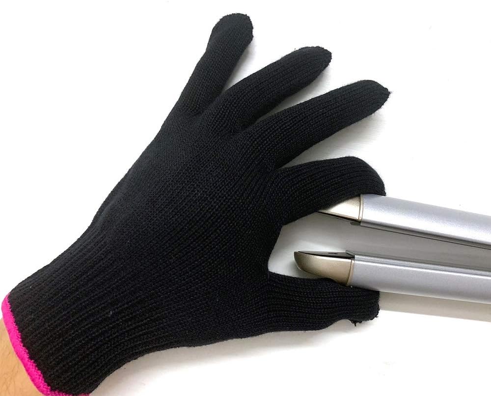 Lessmon Professional Heat Resistant Glove for Hair Styling Heat Blocking for Curling, Flat Iron and Curling Wand Suitable for Left and Right Hands, 1 Piece, Pink Edge