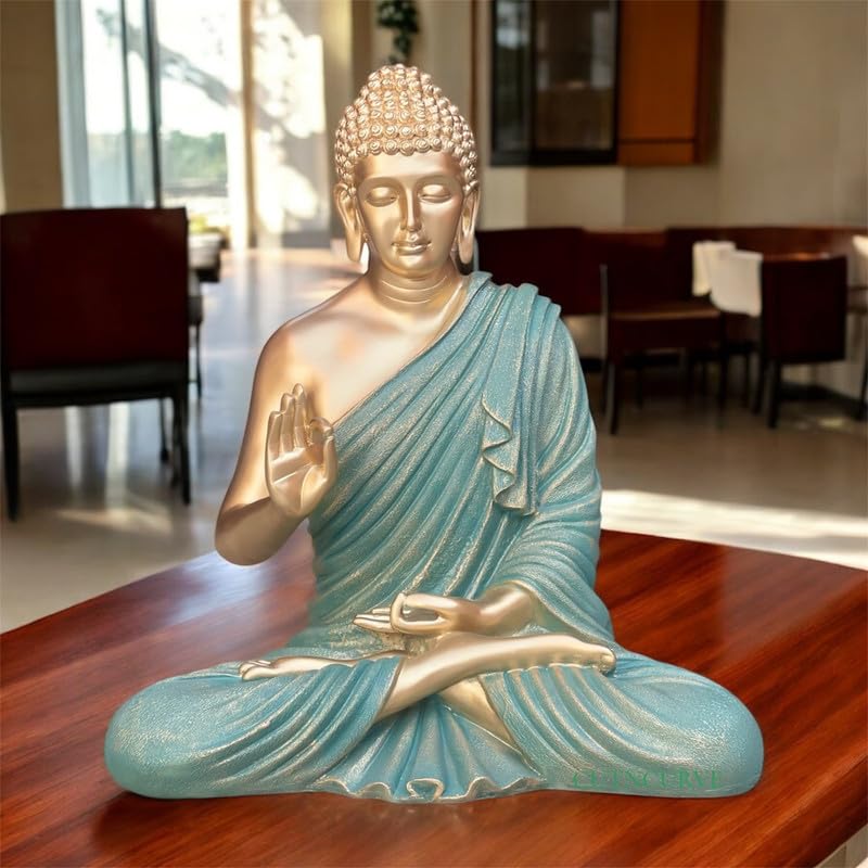 Image of 2 Feet Buddha Statue for Home Decor, Garden and Gifting, Big Size, Made of Resin, Premium Luxury Decoration Showpiece, Vastu Feng Shui for Good Luck, Happiness (Metallic Green & Golden)