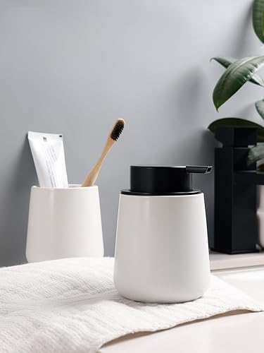 Miniatura 5 de Bosilunlife Juego de soporte de jabón y cepillo de dientes, juego de accesorios de baño de cerámica, juego de dispensador de jabón de manos espumoso