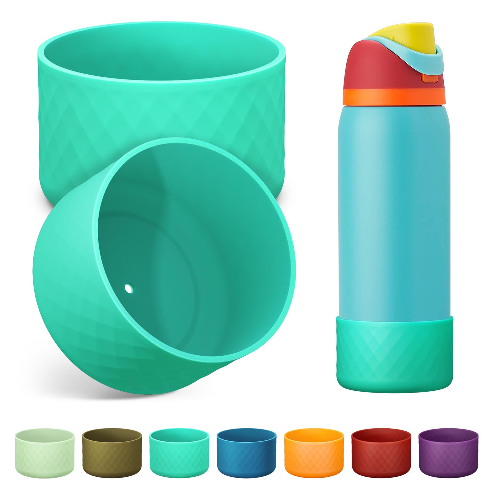 Alwenid 2PCS Silicone Water Bottle Boot for Owala 32 Oz, Anti-Slip Protective Sleeve Bottom Bumper Protector for FreeSip, Twist, and Flip Stainless Steel Water Bottles (Cyan) — image 1