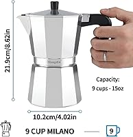 Vista 6 de Mongdio Cafetera de Espresso para Estufa Moka, Cafetera Cubana para Estufa, Olla Mocha Greca Italiana, 9 Tazas de Espresso, 15 oz - Plata plateado