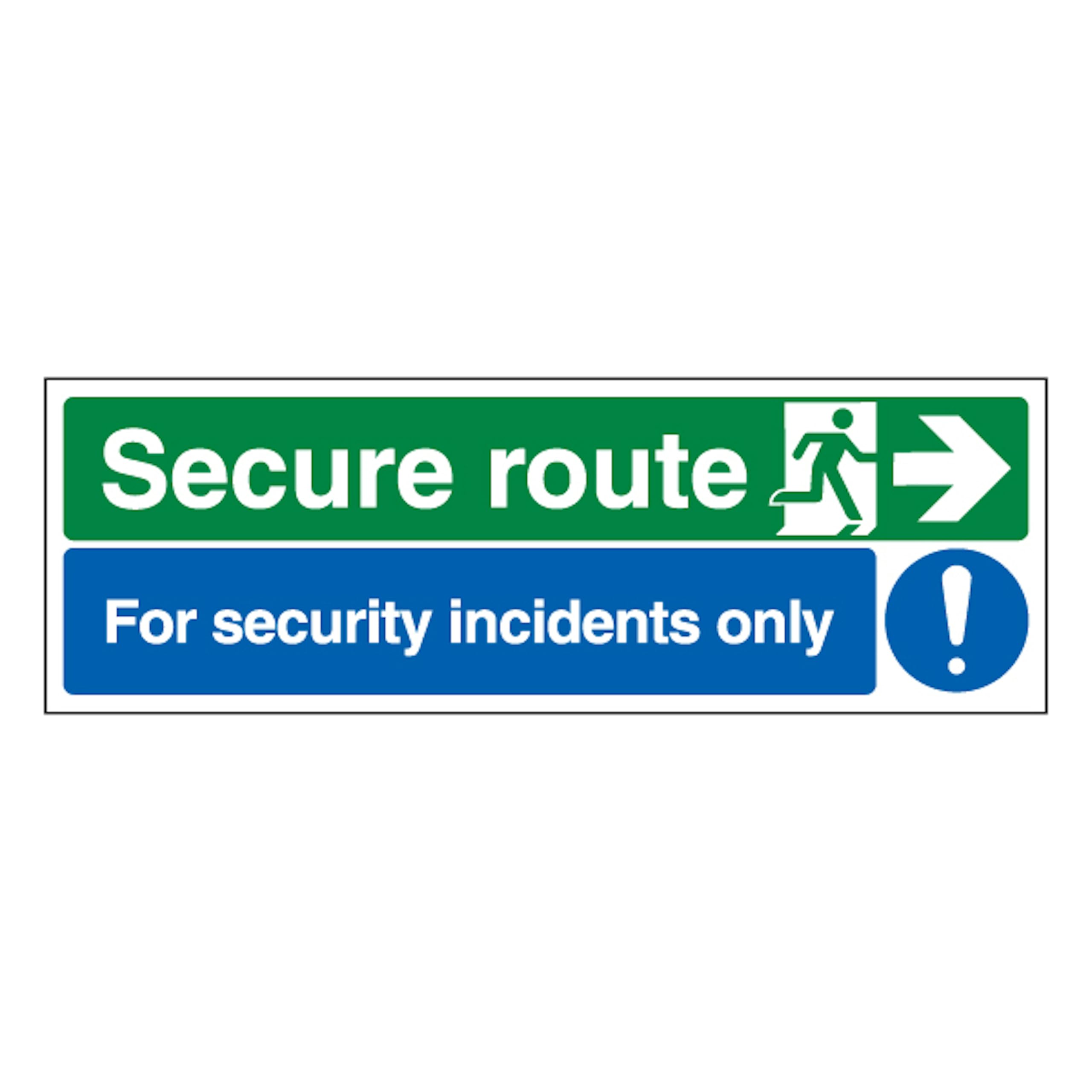 V Safety Secure Route Arrow Right/Security Incidents Only 450 x 150 mm - 1mm Rigid Plastic Safety Sign