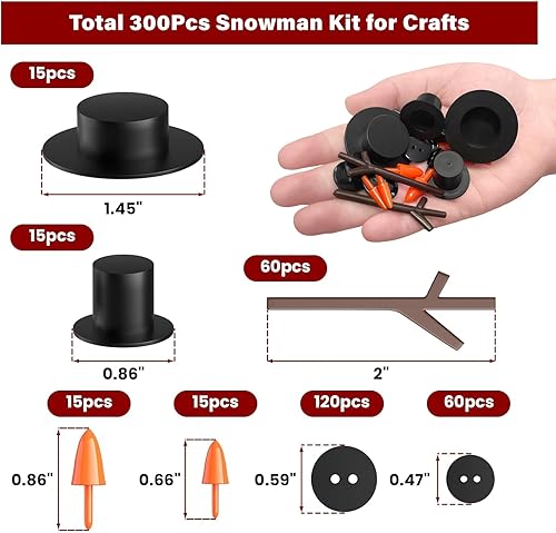 Miniatura 8 de Outivity Kit de 200 piezas de muñeco de nieve para niños, kit de decoración de muñeco de nieve incluye 20 mini sombreros, 20 botones de nariz de