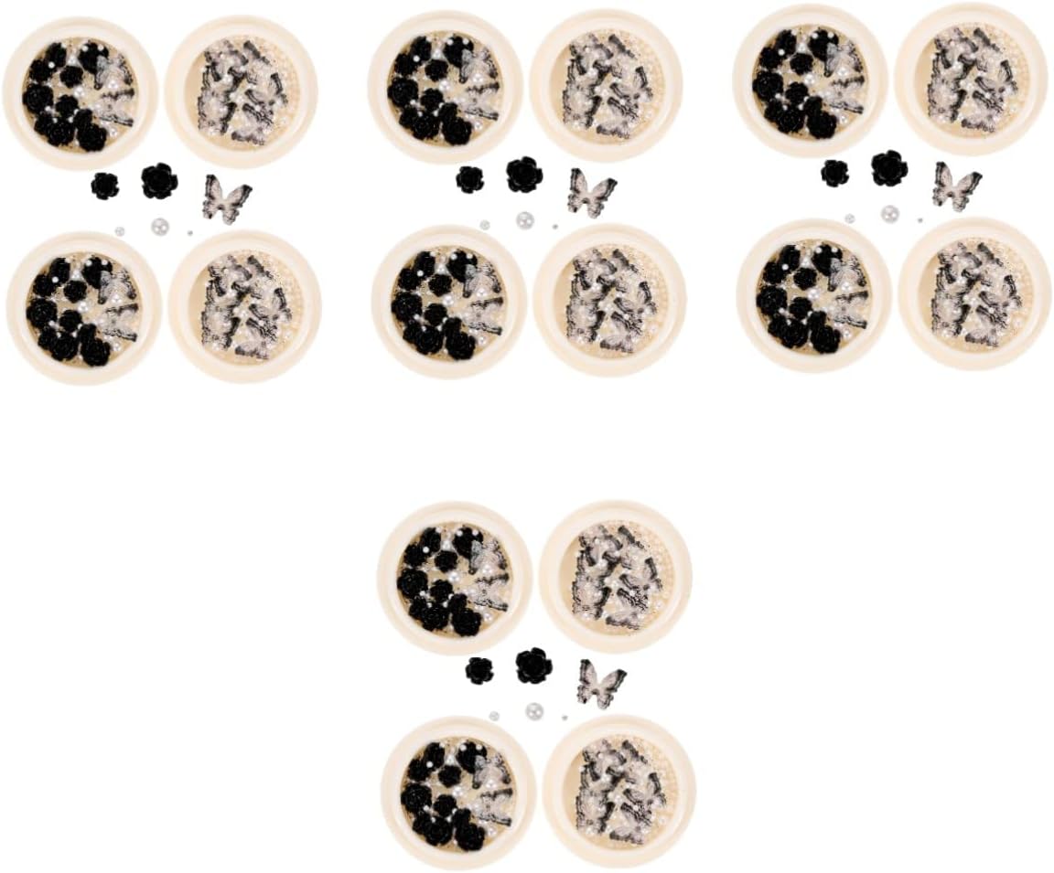 FRCOLOR Black Camellia Flower Nail Art Charms Rhinestones Nail Pearls and Accessories for for