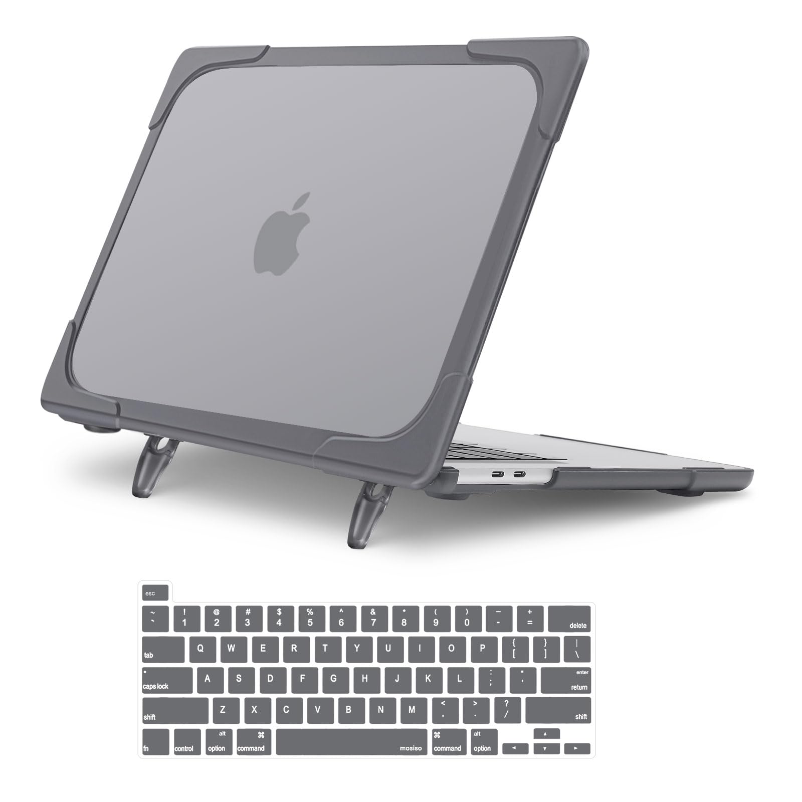 MOSISO Compatible with MacBook Pro 13 inch Case 2025 2024 2023 2022 2021 2020 M2 M1 A2338 A2289 A2251, Protective Heavy Duty Plastic Hard Shell Case with Fold Kickstand & Keyboard Cover, Gray