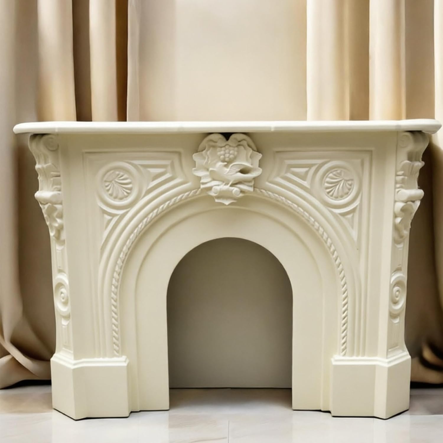 Decorative Fireplace Frame Ornate Carved Solid Birch Wood Fireplace Mantel Classic Arched Decorative Surround