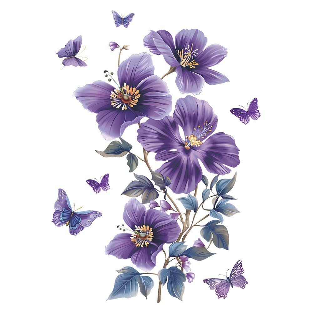 Fituenly Girls Purple Rose Butterfly Wall Stickers Flowering Vine Wall Decals Rose Wall Art Sticker Flower Butterflies Decals Removable Wall Art For Bedroom Living Room Wall Decoration