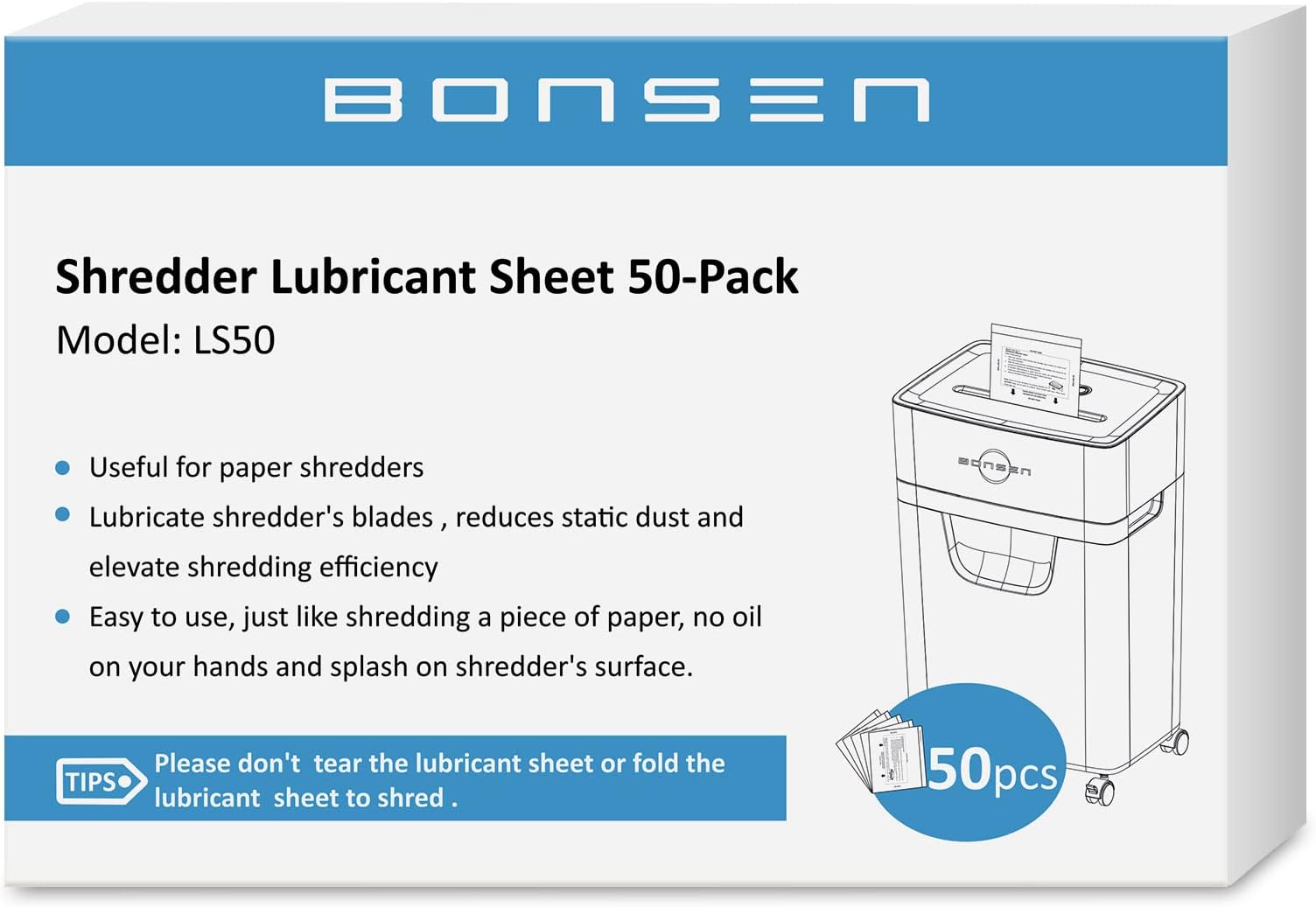 BONSEN Paper Shredder Sharpening & Lubricant Sheets-Pack of 50