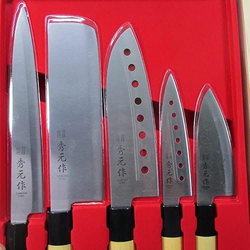 Miniatura 2 de Sumikama SP-005 - Juego de 5 piezas, cuchillo Sashimi, cuchillo Nagiri, cuchillo Santoku, cuchillo pequeño, cuchillo de hoja Koide, juego de 5