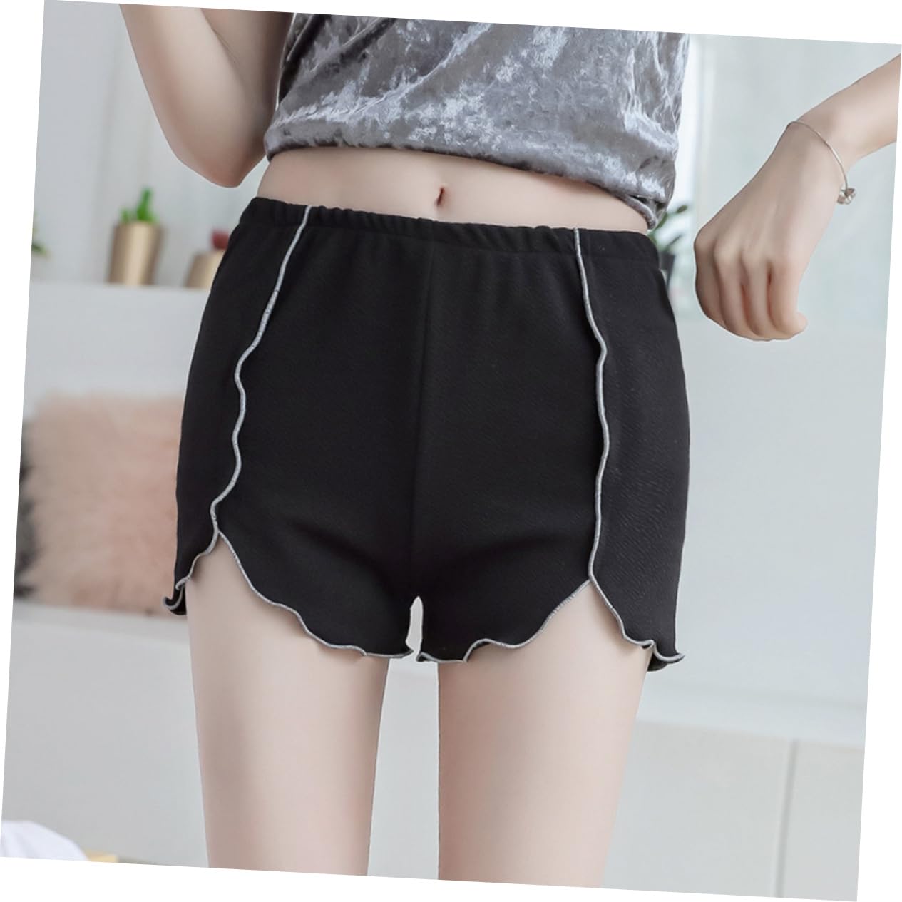 Holibanna Anti-exposure Pants Black Shorts for Women High Waist Leggings Elastic Comfortable Black 2xl