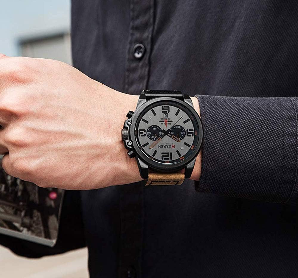 Gosasa Men Sport Chronograph Quartz Watch Brown Leather Strap Date 30M Waterproof Military Male Wrist Watch - Image 5