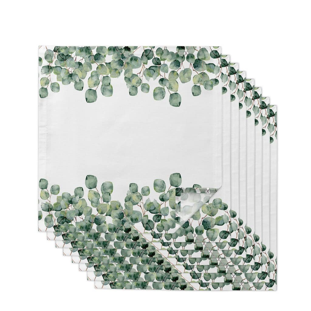 MOBYGKFY Eucalyptus Leaves Table Napkins Cloth Set Soft Handkerchief Wedding Decoration Banquet Dinner