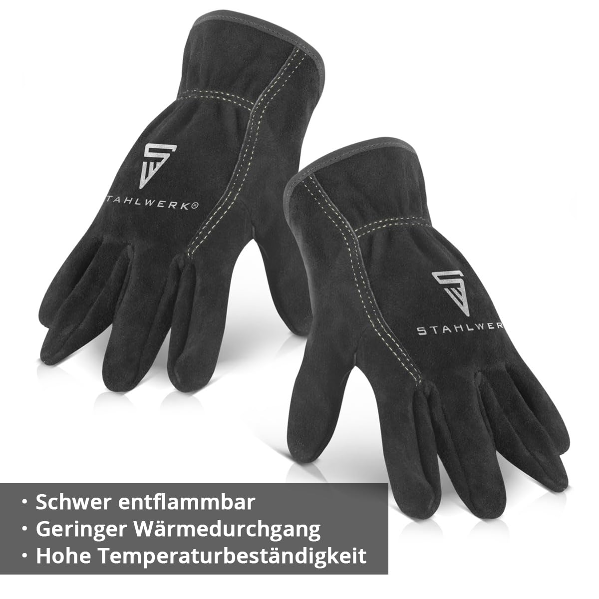 STAHLWERK Lot de 2 gants de soudeur | Gants de protection contre la chaleur | Gants de travail | Gants résistants à la chaleur en croûte de cuir de qualité supérieure pour soudage et découpe au plasma
