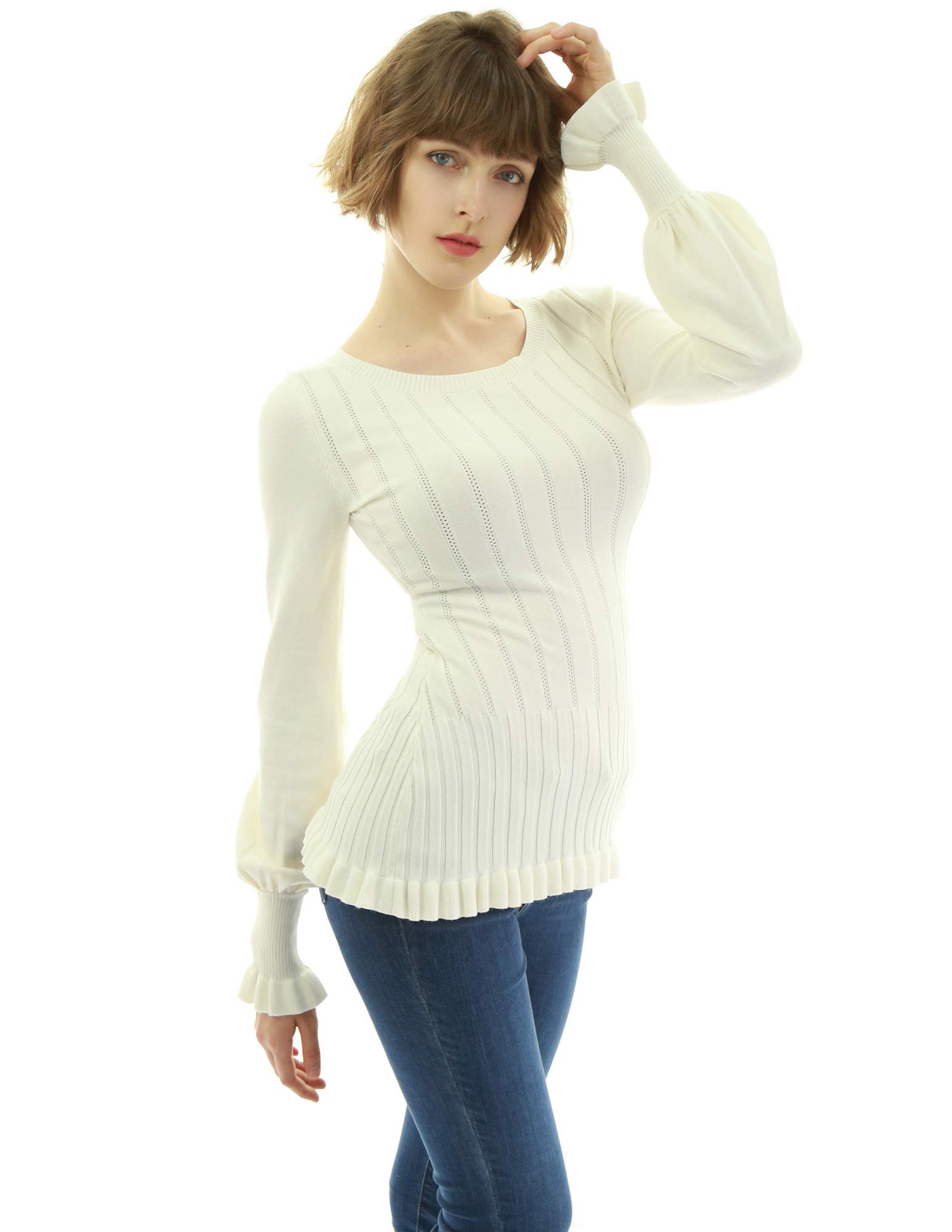 AmélieBoutik Women Bishop Sleeve Ribbed Sweater