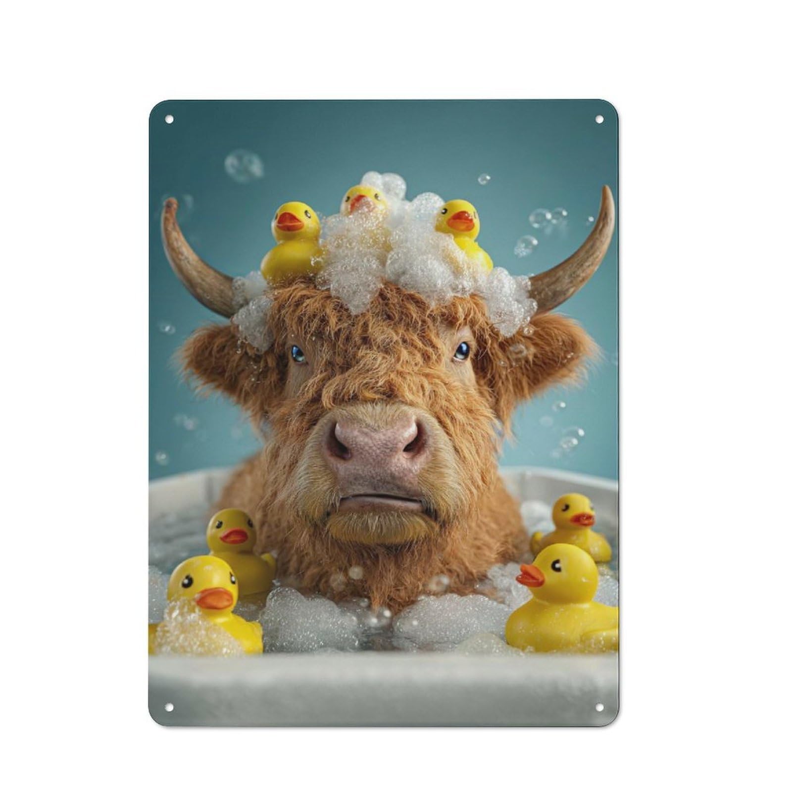 Junmoney Style-23 Highland Cow Bath Time With Ducks Retro Tin Sign 40X30cm For Guest Room Or Hallway, For Kitchen, Dining Room And Home Bar Wall Decor