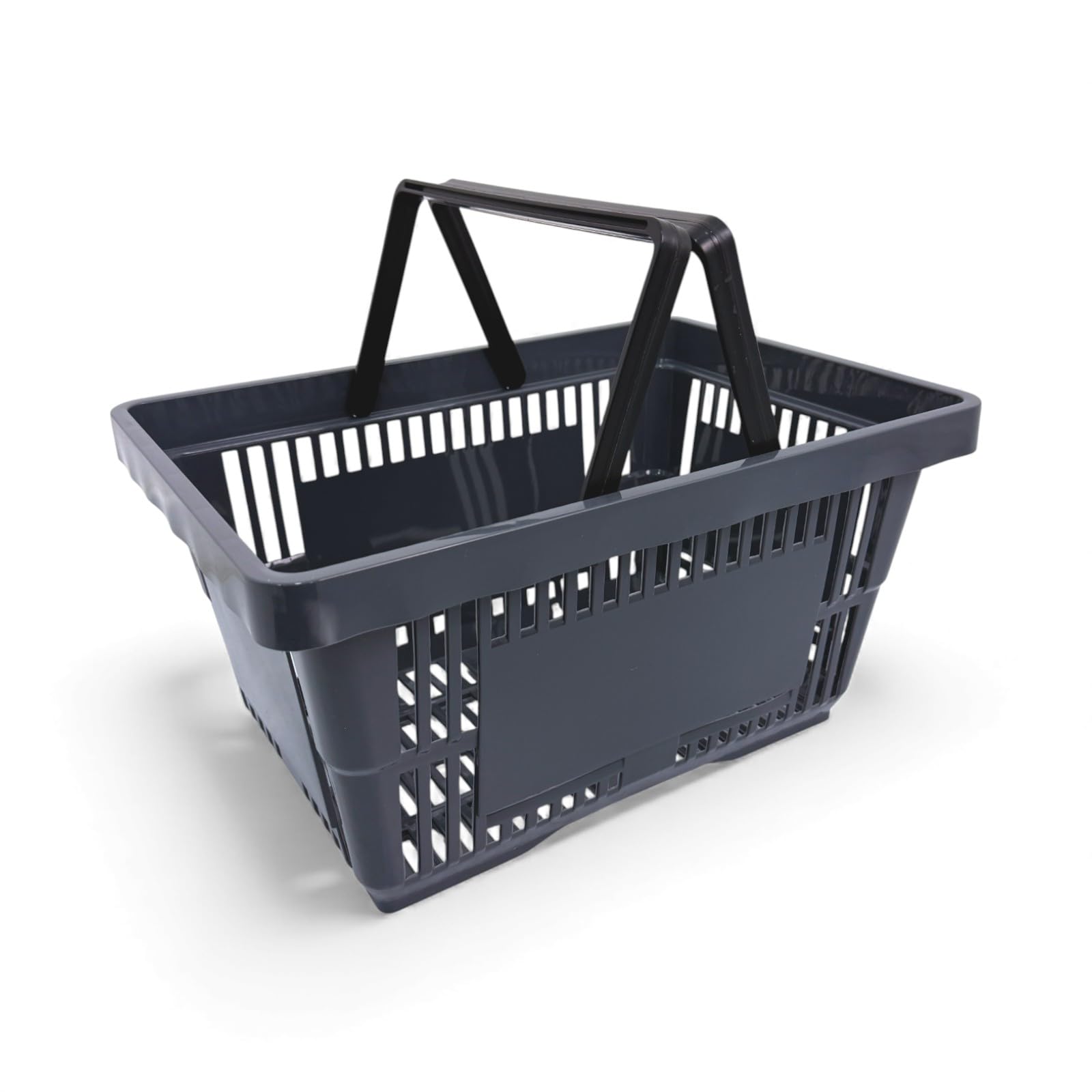 Shoplines Supplies Dark Grey 1X 22 Litre Plastic Shopping Basket With Handles Heavy-Duty Hdpe Basket For Retail, Grocery & Convenience Stores Lightweight, Stackable