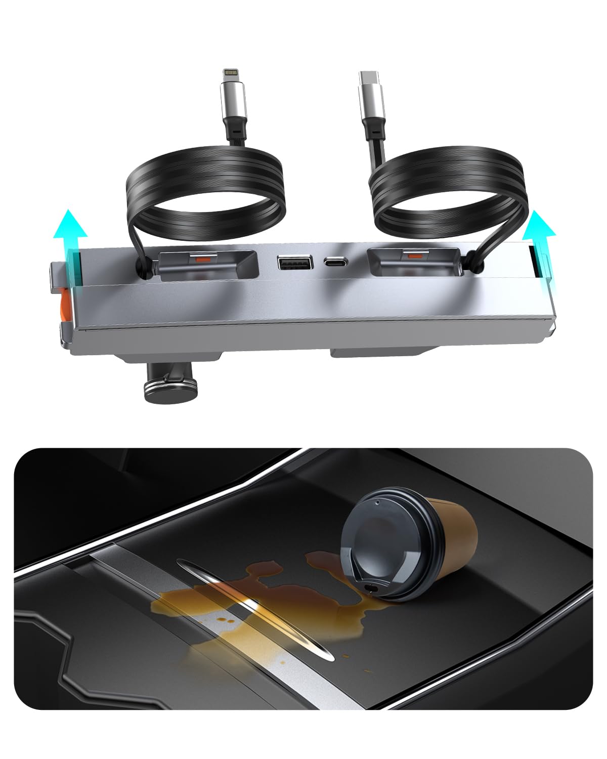 USB Hub for Tesla Model 3 2024 2025 (Y Juniper) Waterproof - Fast Charger Tesla Accessories Tesla Model 3 Highland USB Charger Hub 4 Port Retractable Phone Charger USB Hub Docking Station