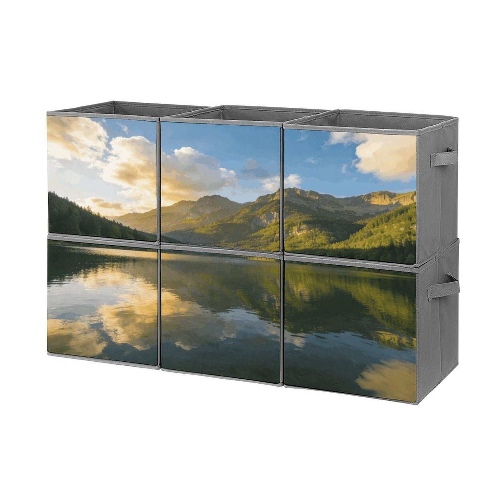 Fodpand Style Mirror Lake Reflecting The Mountains Cube Bins With Double Handles,Set Of 6 Cube Organizer, Stackable And Foldable Storage Bins For Organization, Closet, Shelves, Offices