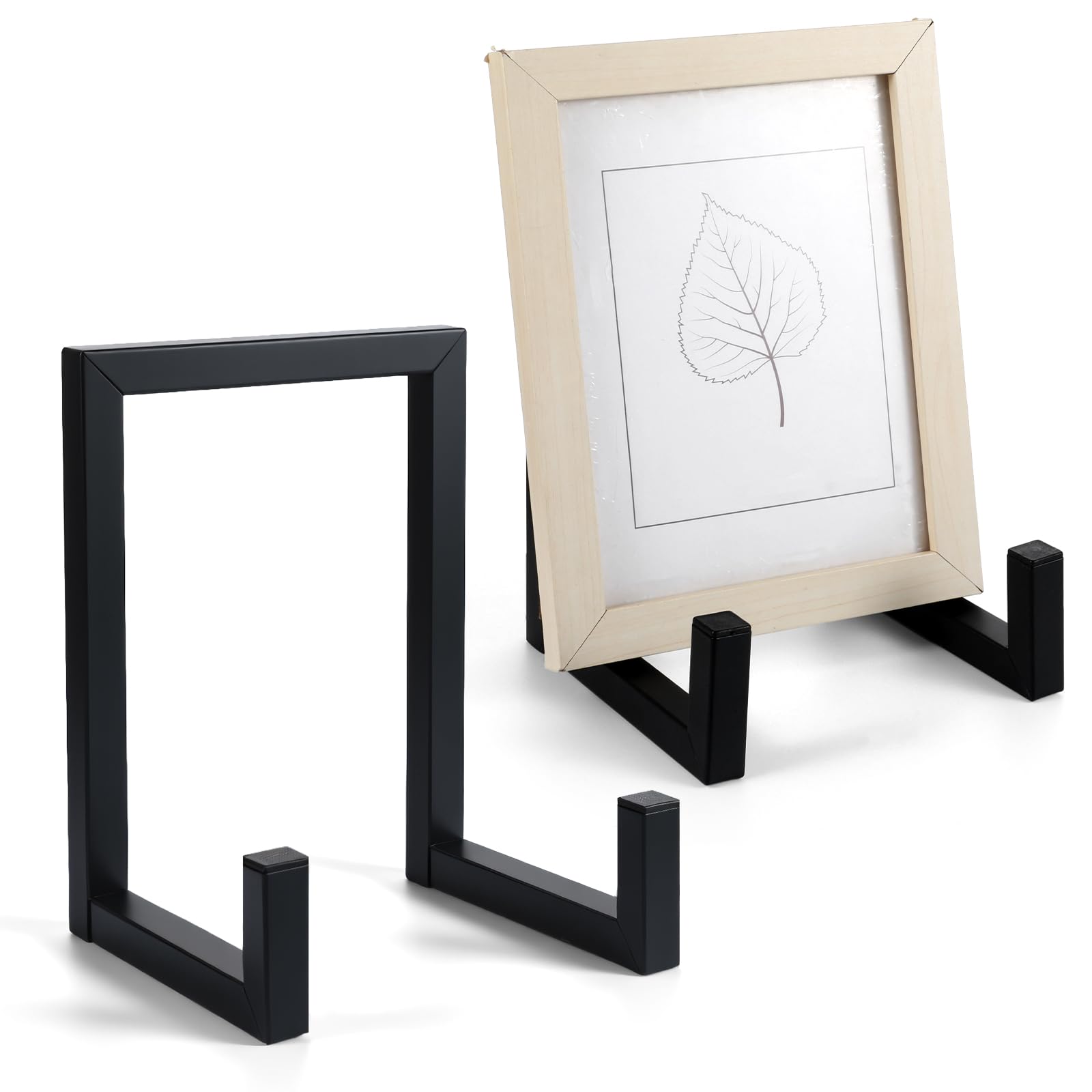 Photo 1 of 2 Pack Large Plate Stands for Display – 8 Inch Black Metal Easel Stands for Picture Frames, Books, Platters, Photos & Artwork – Industrial-Style Tabletop Display Holder (Iron, 6” x 5.7” x 8”)