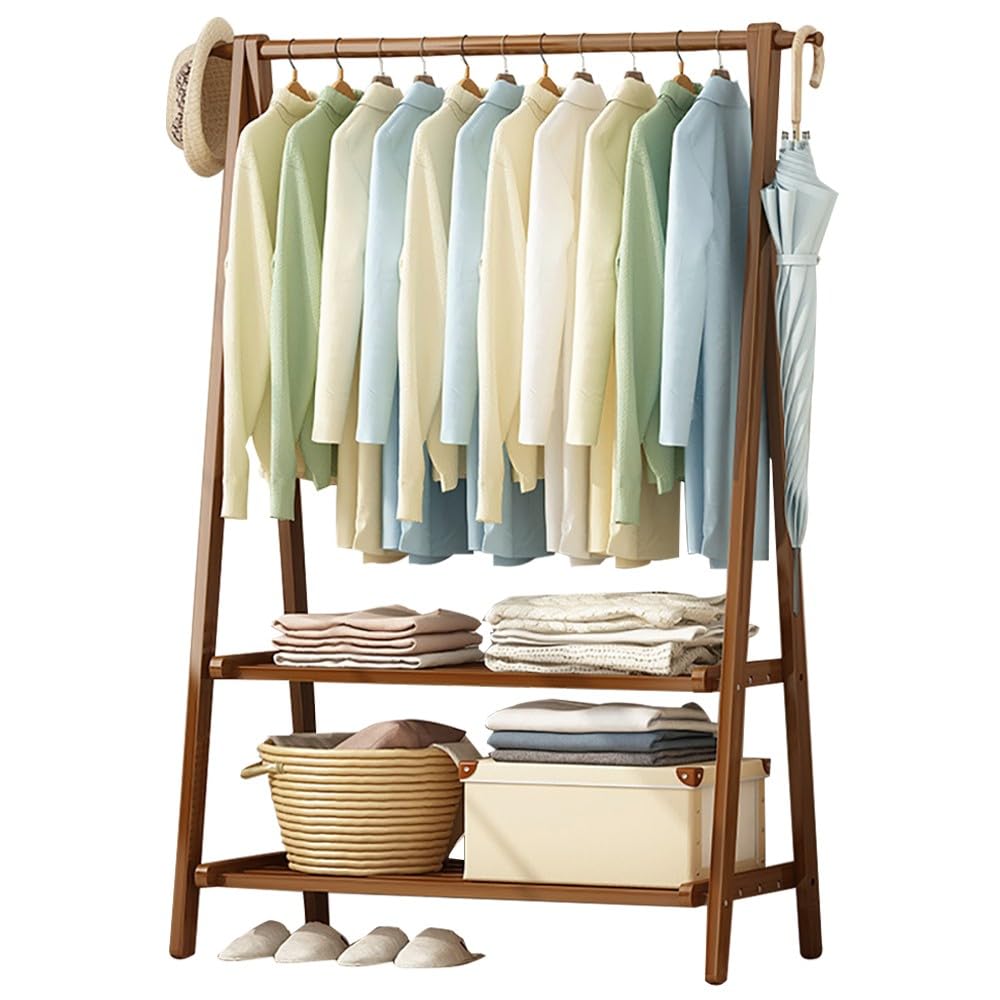 XDLEDMKIZ Wooden Coat Rack with Shoe Storage Heavy Duty Free Standing Clothes Rail for Living Room Hallway Office Bedroom Entryway Coat Hanger Stand 66CM/86CM/116CM Maxim