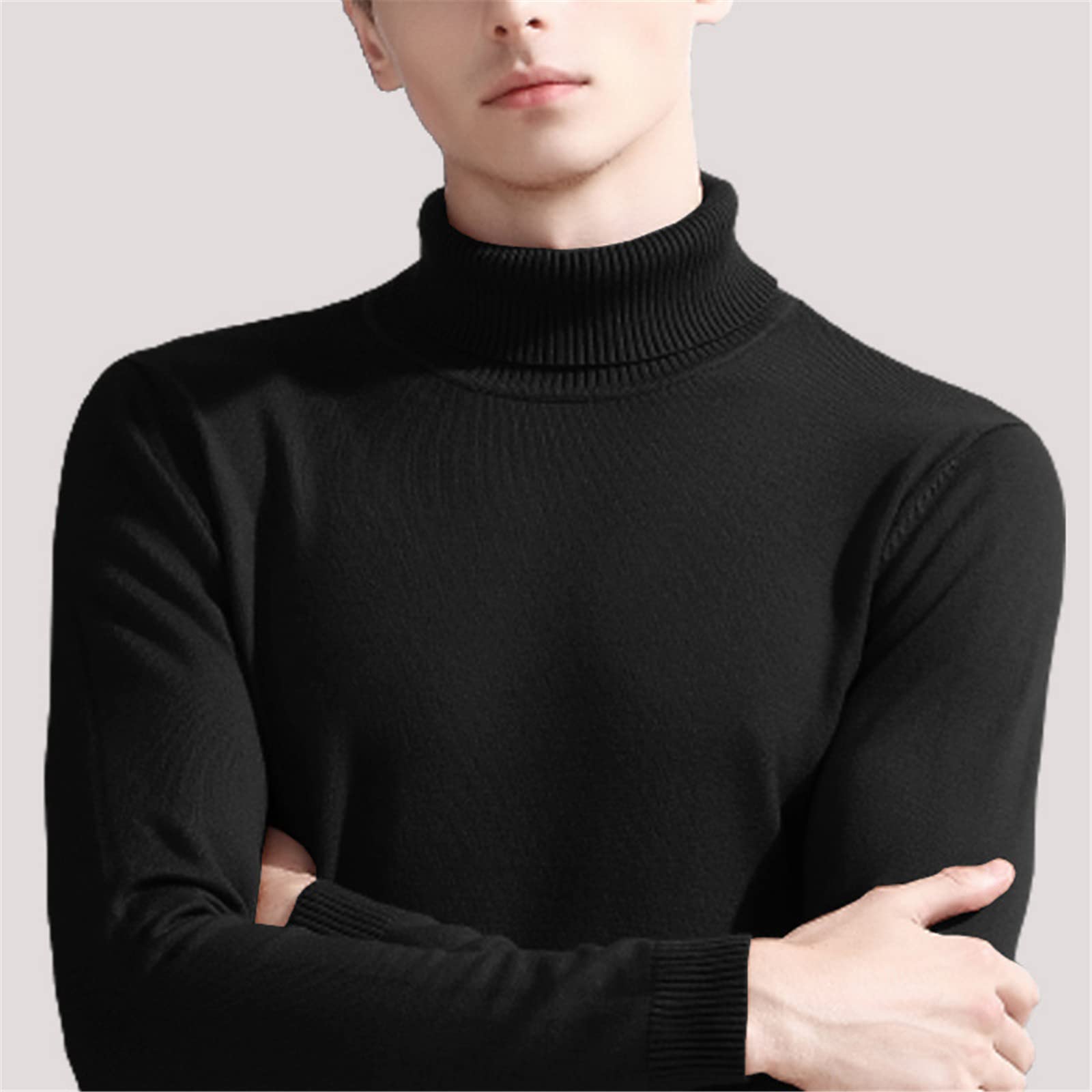 Vogrtcc Maglione Dolcevita da uomo Moda Casual Slim Fit Tinta unita Calore Pullover Maschio, cachi, XL