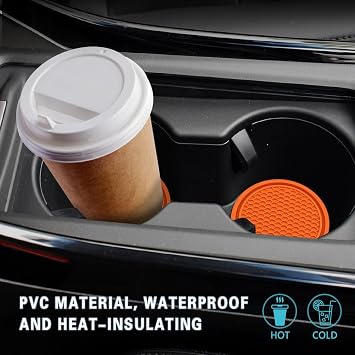 4PCS Car Cup Holder Coaster, Car Decor, Universal Non-Slip Cup Holders Embedded in Ornaments Coaster, Auto Accessories Shockproof Flexible Auto Rubber Insert for Most Vehicles (Orange)