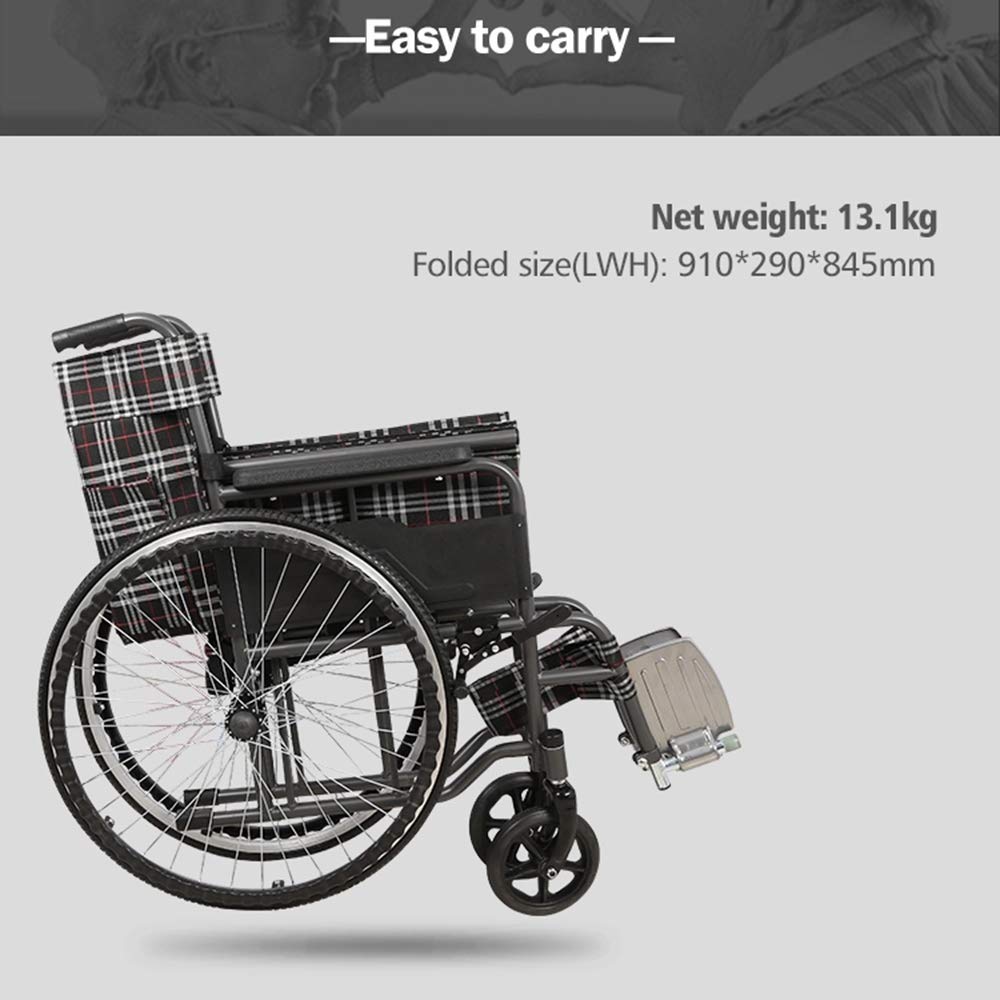 Silla de Ruedas de Aleación de Aluminio,Silla de Ruedas Manual Ligera Plegable Scooter Discapacitados Cuatro Ruedas Peso 13Kg