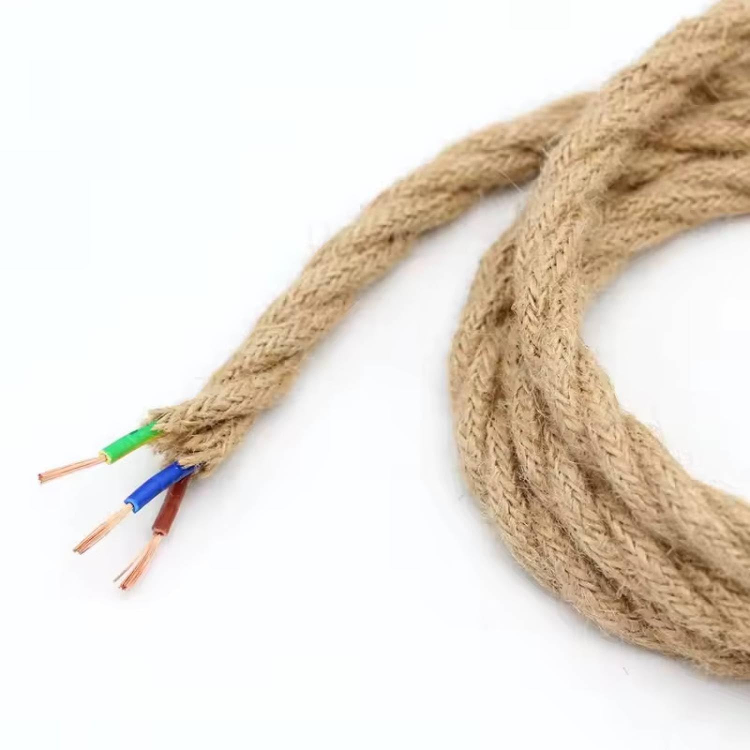 Cavo per lampada in tessuto a 3 fili, stile retrò, vintage, cavo elettrico a sospensione – cavo per lampada intrecciato in canapa | 10 metri