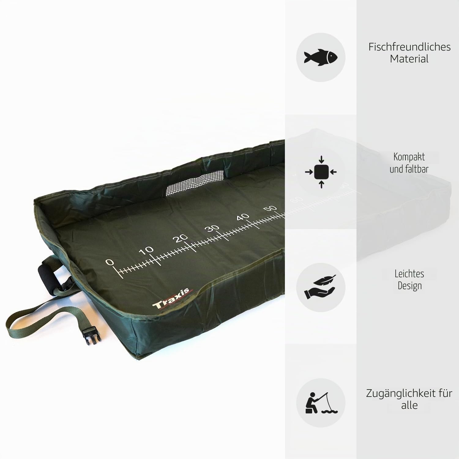 Traxis Wiege Abhakmatte 100x60cm - Robust und Kompakt - Faltbar, Mit Hochgezogenen Rändern für Sicheren Fang - Ideal zum Stalking-Fischen - Gummi-Netz für Schnellen Wasserablauf